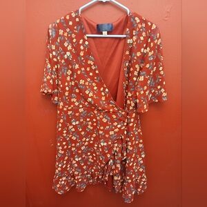 Floral Wrap Dress in Red and Yellow